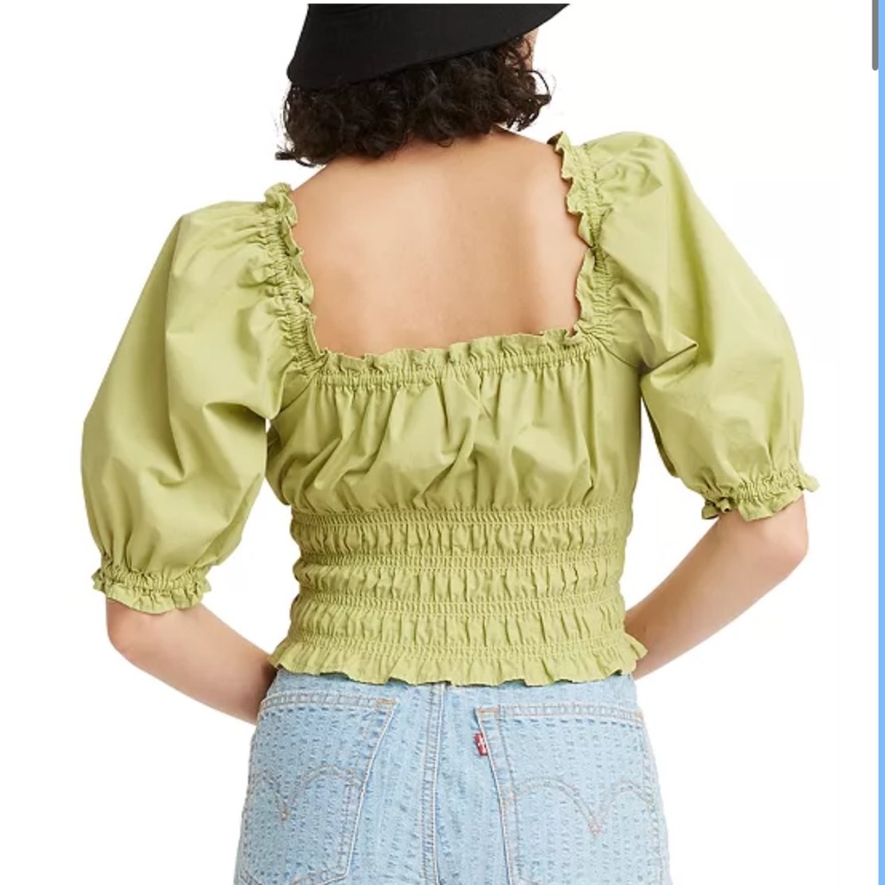 Levi’s Tilly Smocked Cotton Top Green Size Small